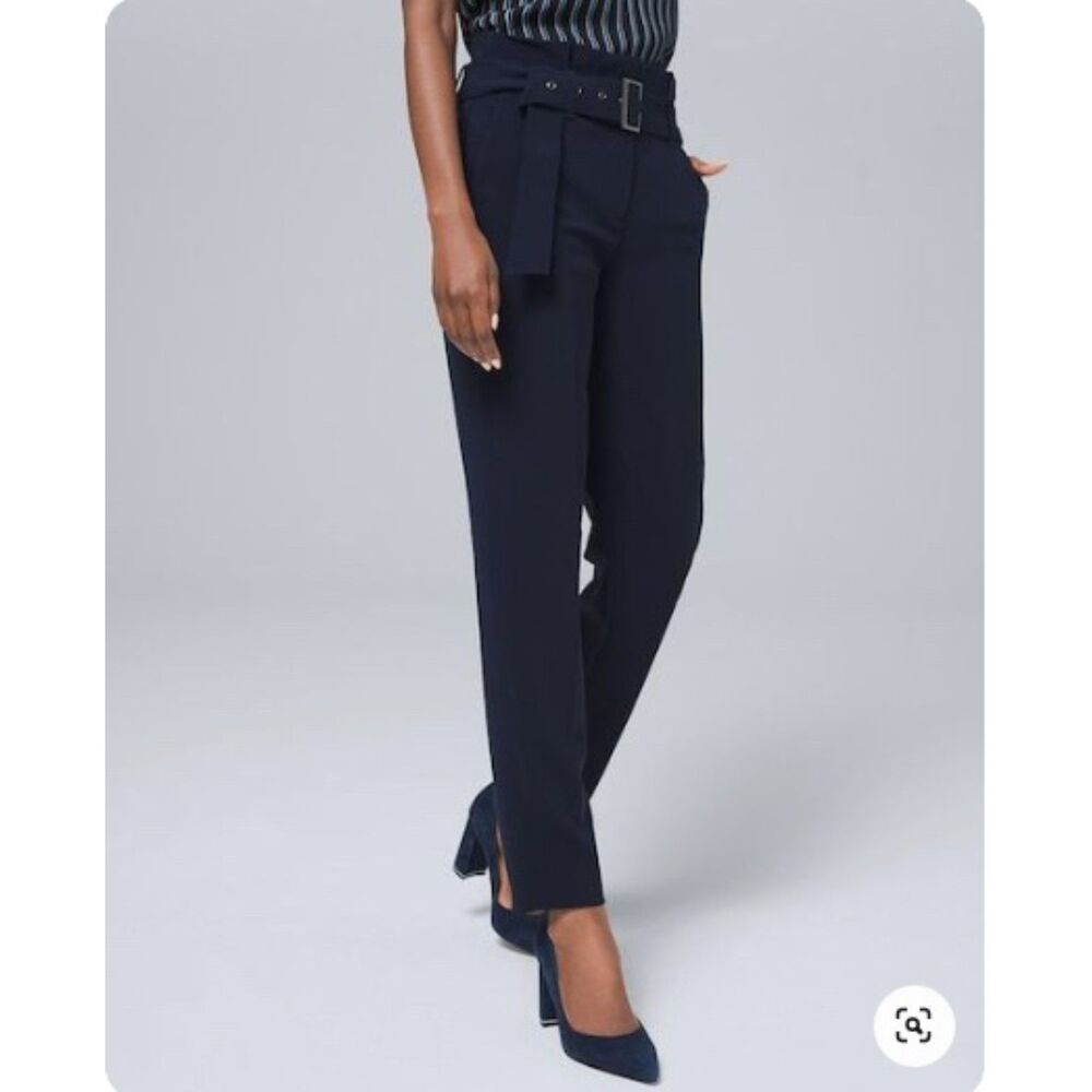 White House Black Market Navy Straight-Leg Belted Pants